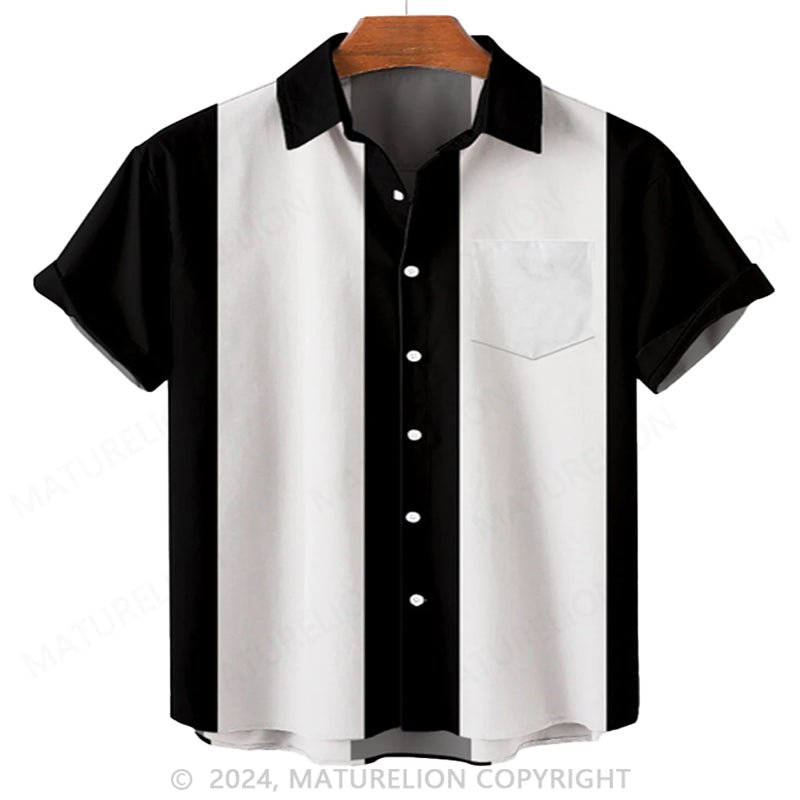 Maturelion Men's Vintage 50s Style Classic Bowling Shirt