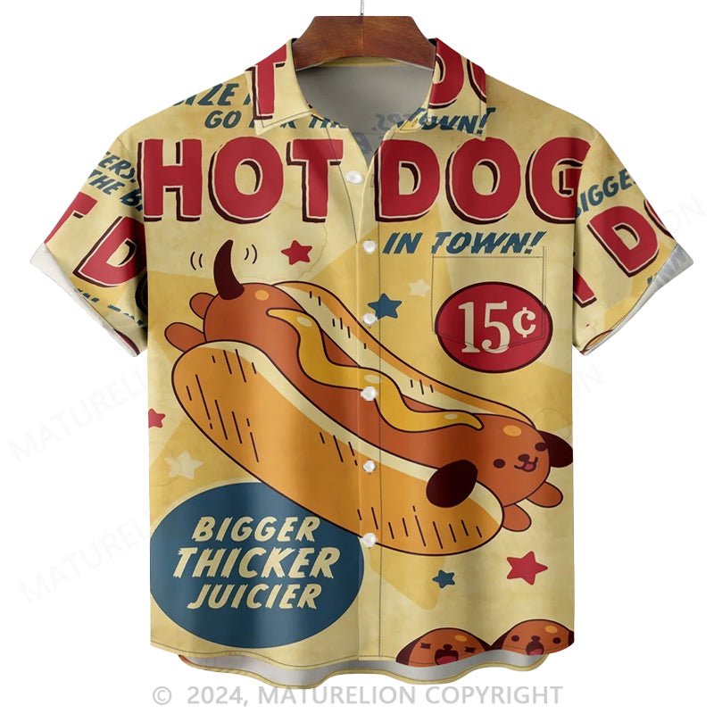 Maturelion Moisture-wicking Breathable BBQ Hot Dog Dachshund Chest Pocket Hawaiian Shirt