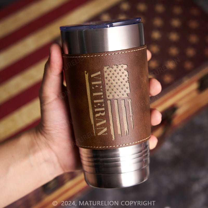 Maturelion Veteran Flag: Leatherette Tumbler