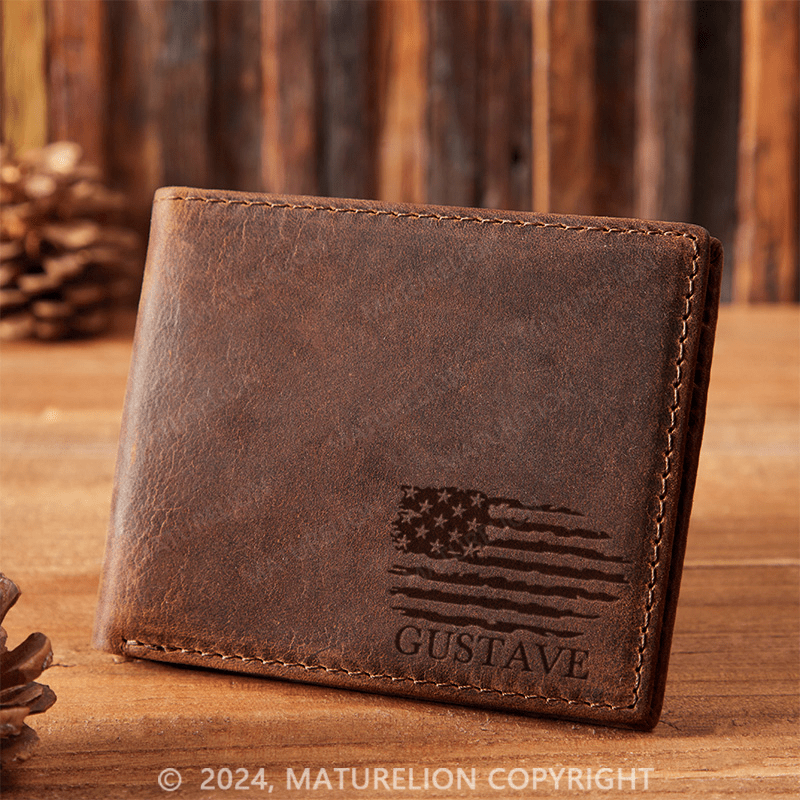 Maturelion Custom Leather Wallet with Custom Message Christmas Gift for Men