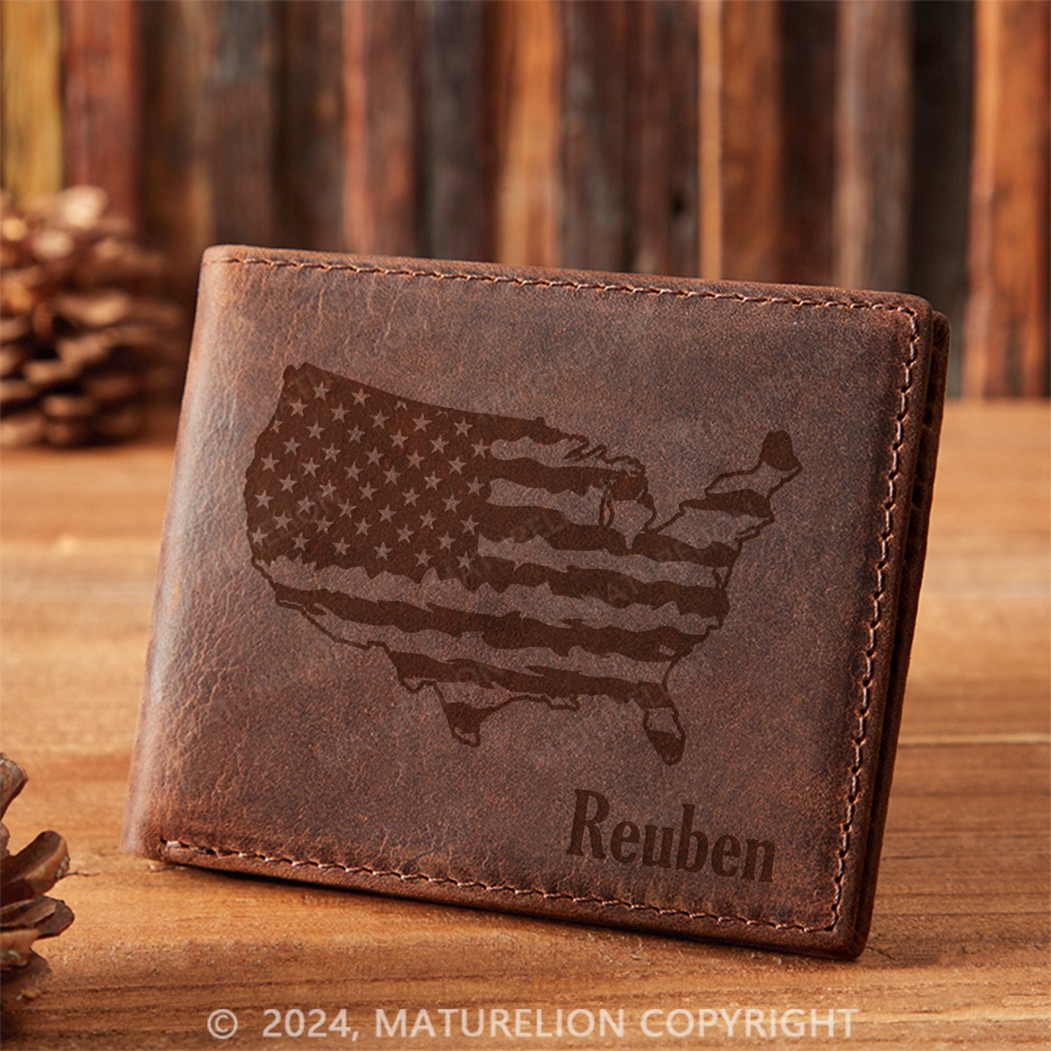 Maturelion Custom Leather Wallet with Bold Print Christmas Gift for Men