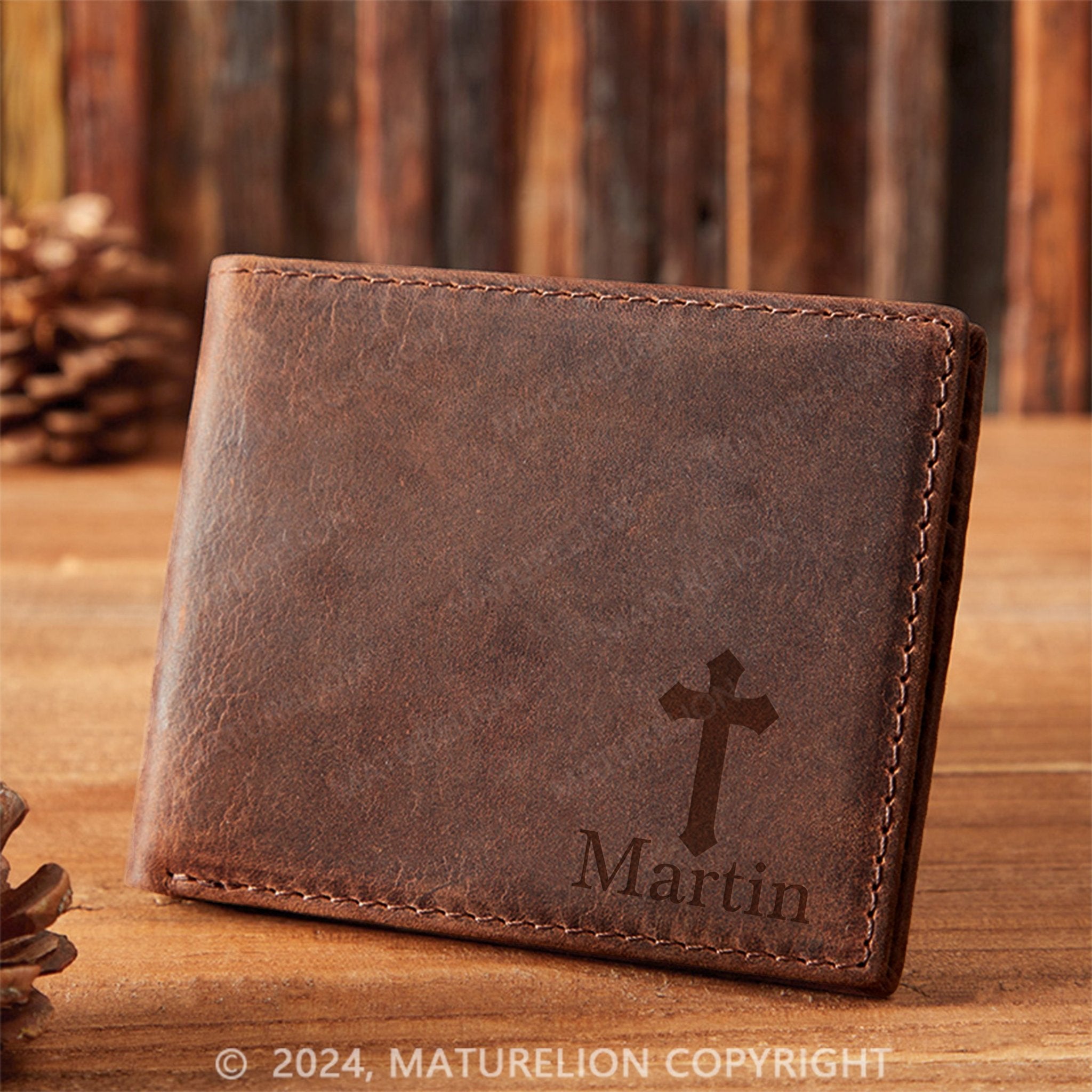 Maturelion Custom Leather Wallet with Funny Saying Christmas Gift for Men