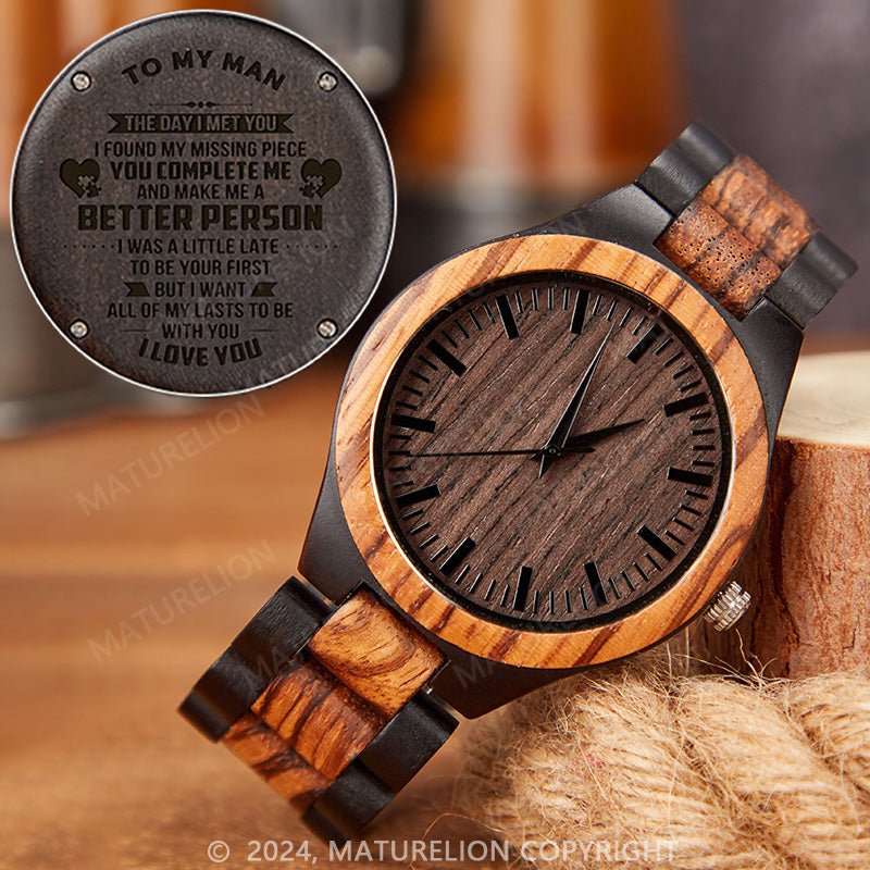 Maturelion Men's Custom Watches Analog Quartz Wooden Strap Watch Christmas Gift for Men