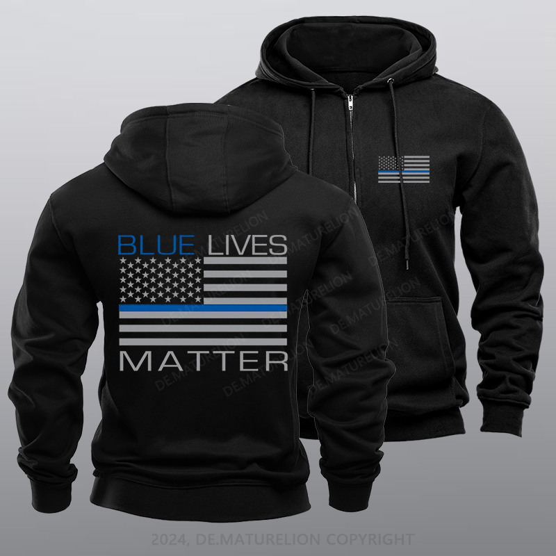 Maturelion Men's Hoodie Blue Lives Matter Zipper Hoodie