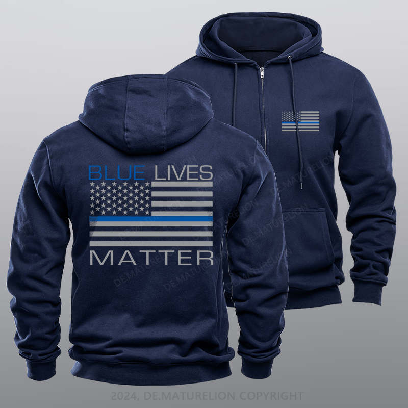 Maturelion Men's Hoodie Blue Lives Matter Zipper Hoodie