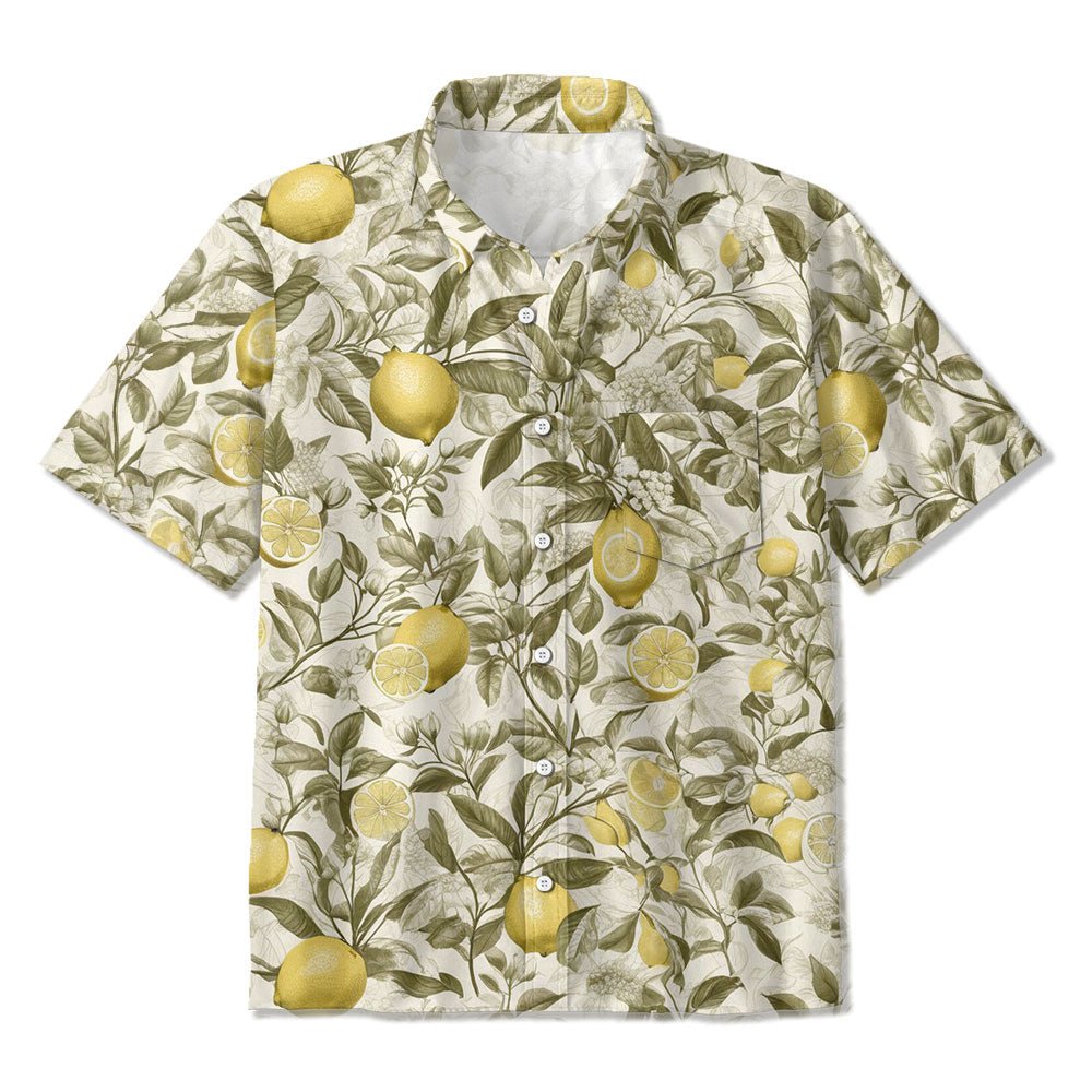 Maturelion Lemon Hawaiian Button Down Summer Beach  Print Hawaiian Shirt