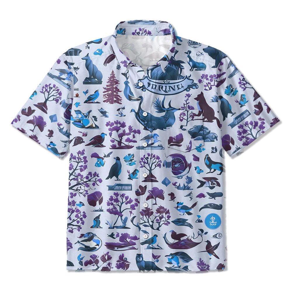 Maturelion Bird and Flower Print Hawaiian Shirt