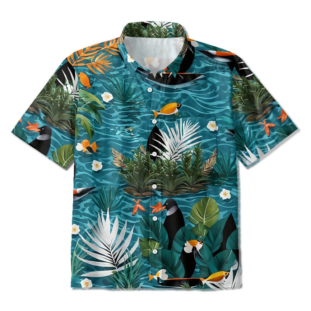 Maturelion Green Marine Botanical Print Hawaiian Shirt