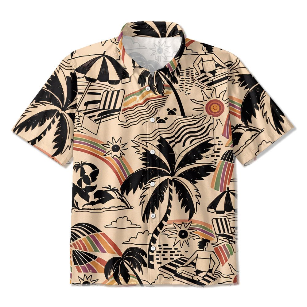 Maturelion Casual Coconut Tree Retro Fashion Print Hawaiian Shirt