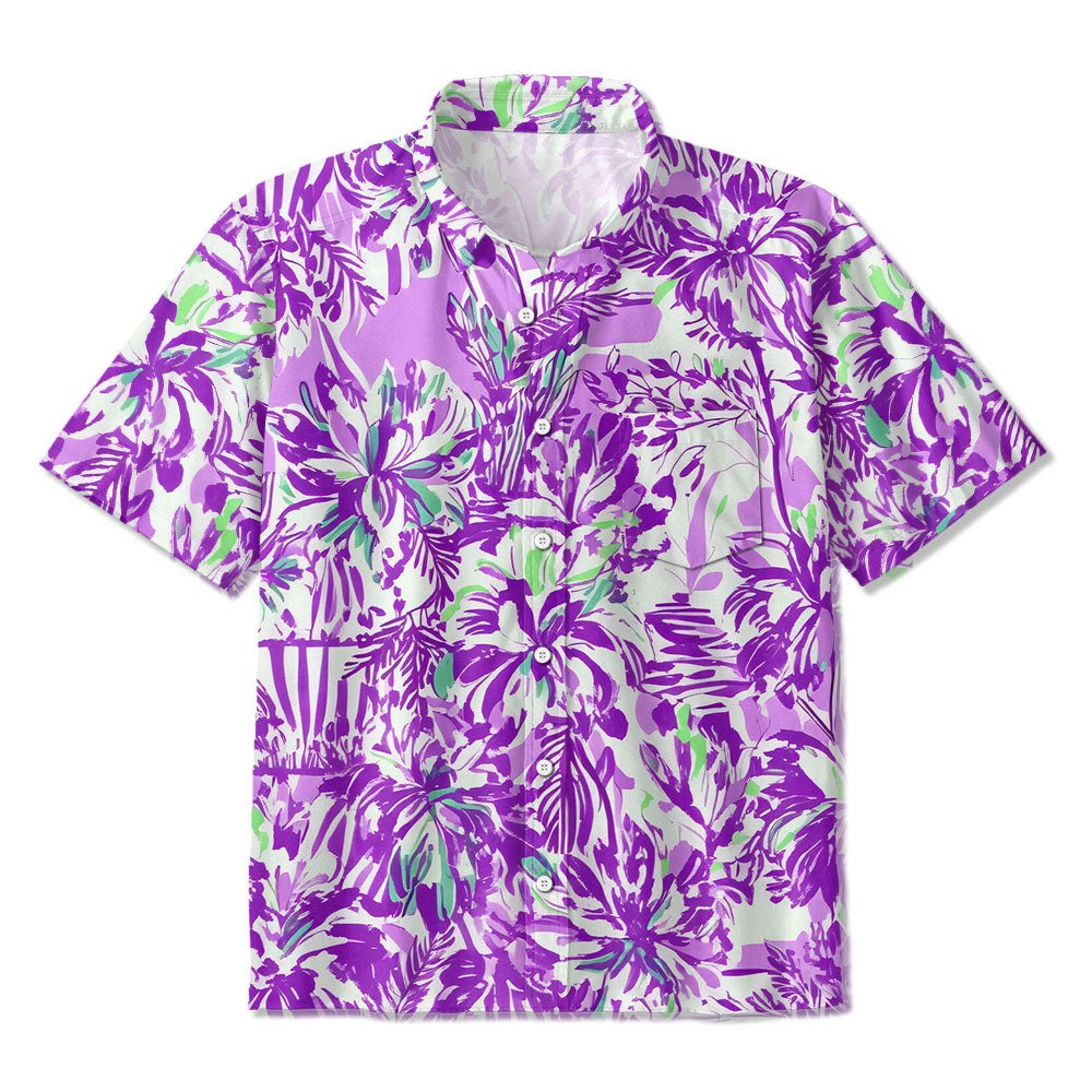 Maturelion Purple Floral Buttons Print Hawaiian Shirt