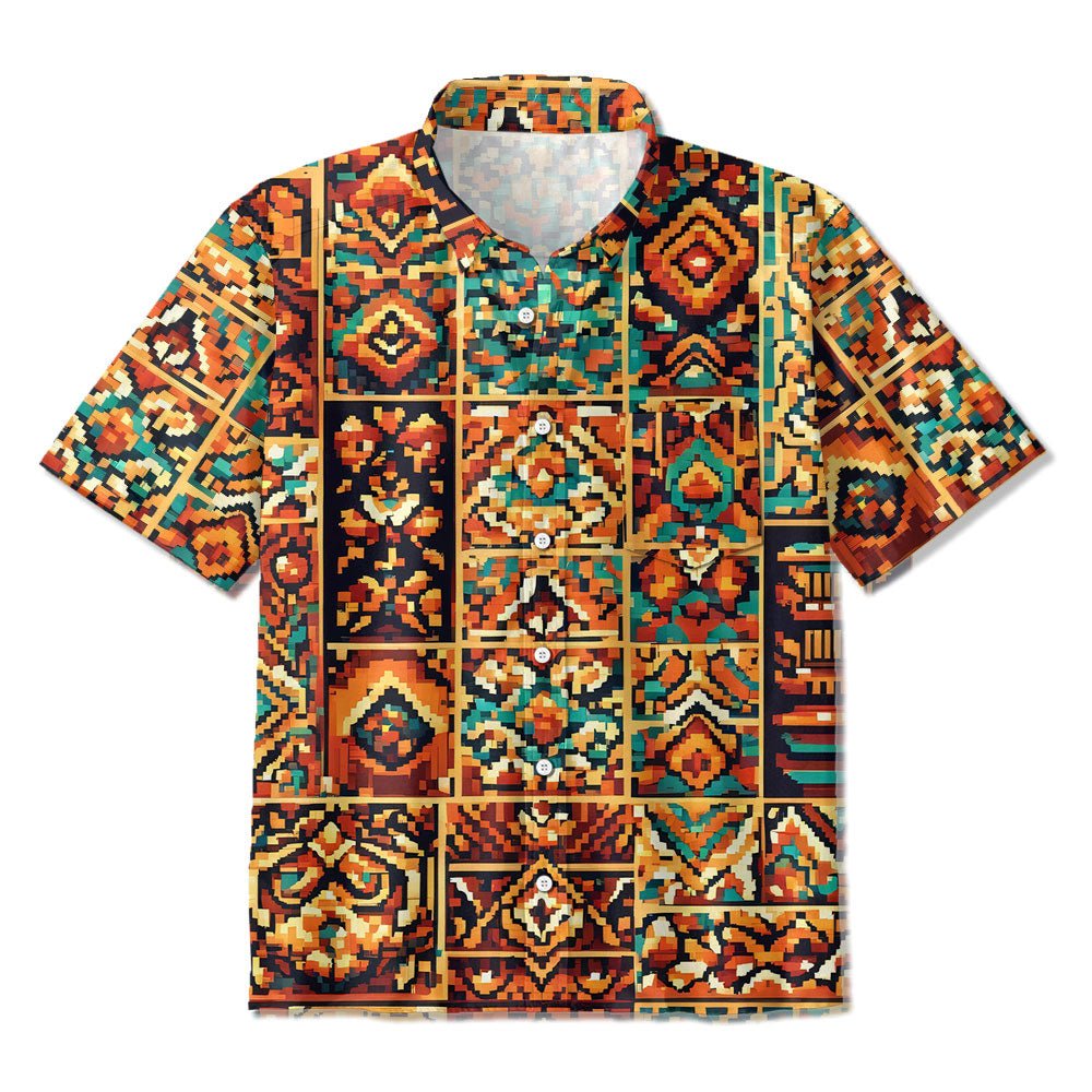 Maturelion color patchwork graphic Print Hawaiian Shirt