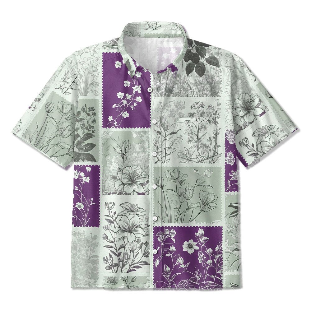 Maturelion Lavender Flower Casual Button Down Print Hawaiian Shirt