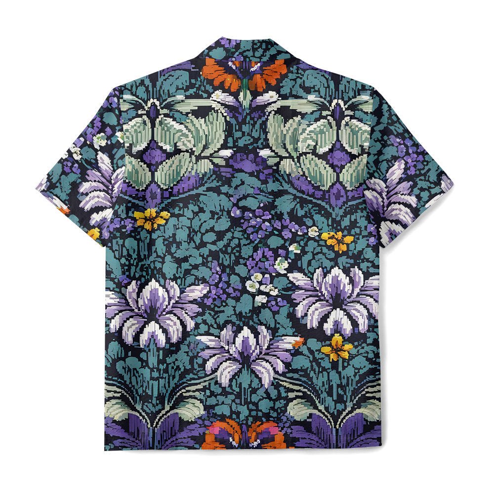 Maturelion Embossed black and purple flowers Print Hawaiian Shirt