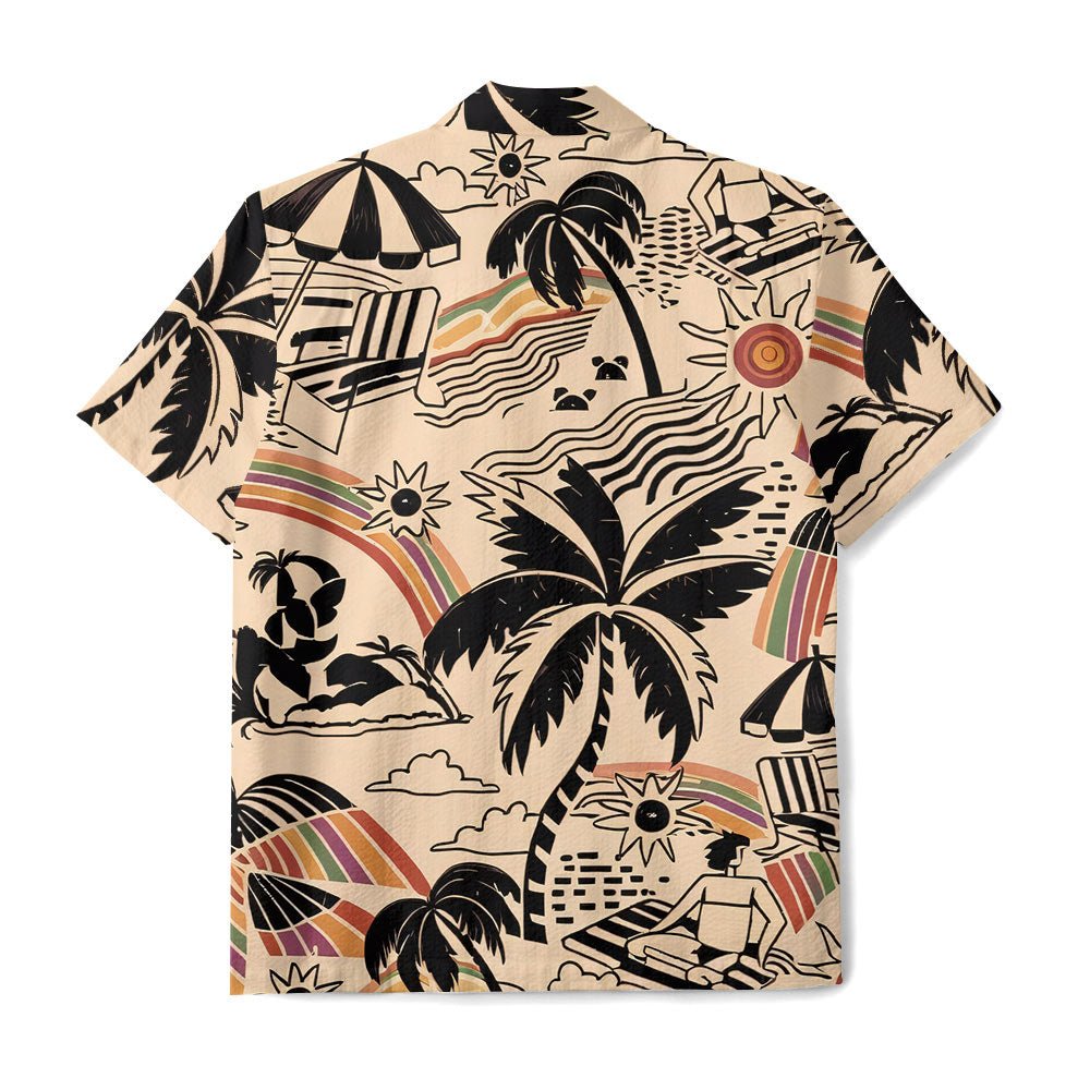 Maturelion Casual Coconut Tree Retro Fashion Print Hawaiian Shirt