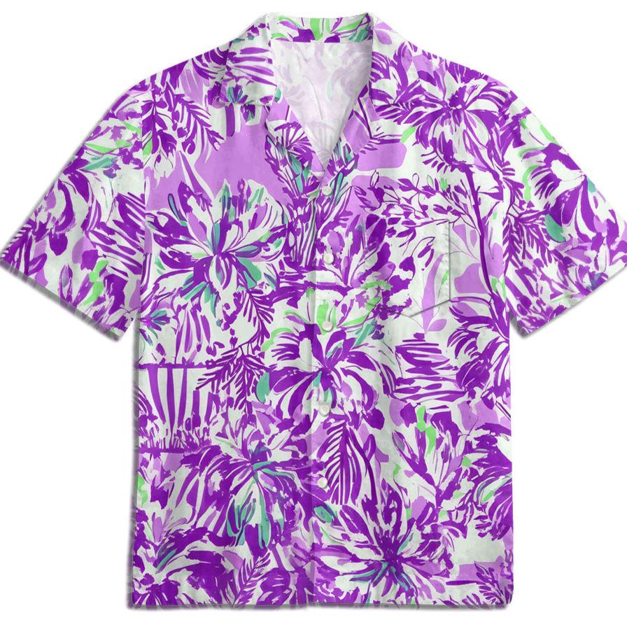 Maturelion Purple Floral Buttons Print Hawaiian Shirt