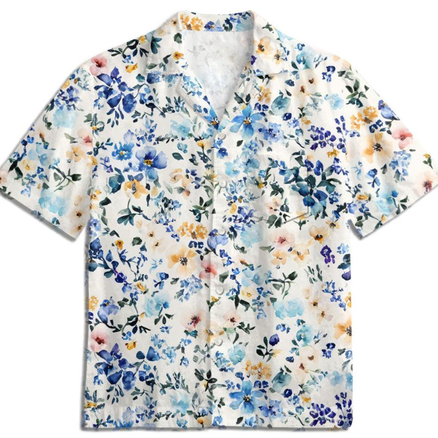 Maturelion Guys Allover Floral Print Hawaiian Shirt