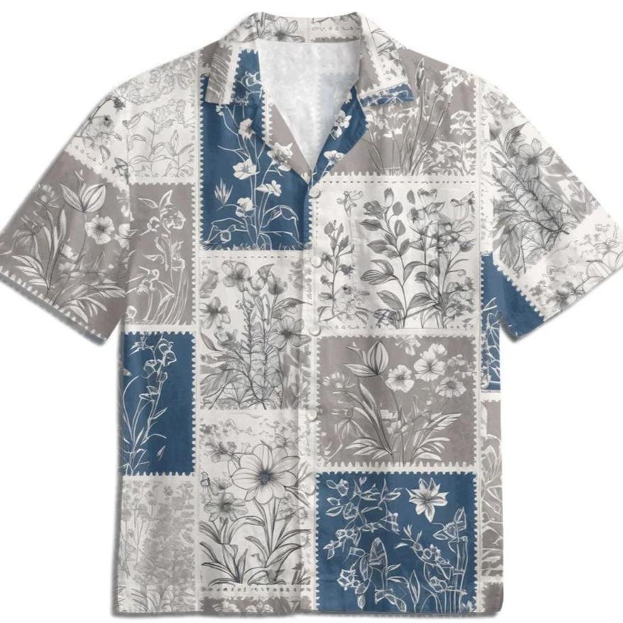 Maturelion Flower - blossom Design Casual Button Down Print Hawaiian Shirt