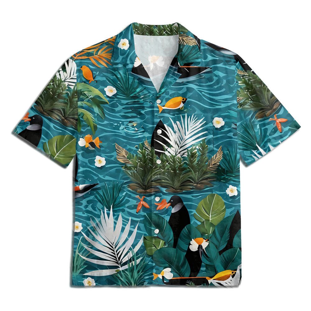 Maturelion Green Marine Botanical Print Hawaiian Shirt