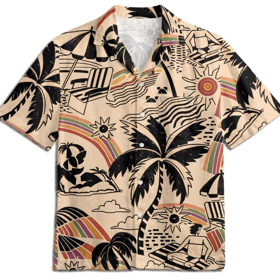 Maturelion Casual Coconut Tree Retro Fashion Print Hawaiian Shirt