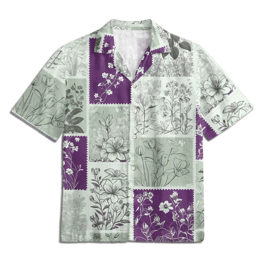 Maturelion Lavender Flower Casual Button Down Print Hawaiian Shirt