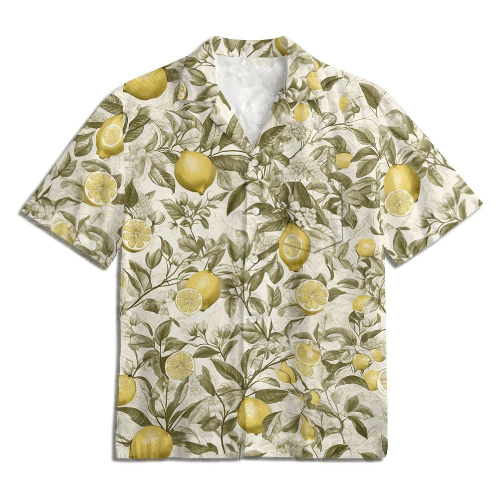 Maturelion Lemon Hawaiian Button Down Summer Beach  Print Hawaiian Shirt