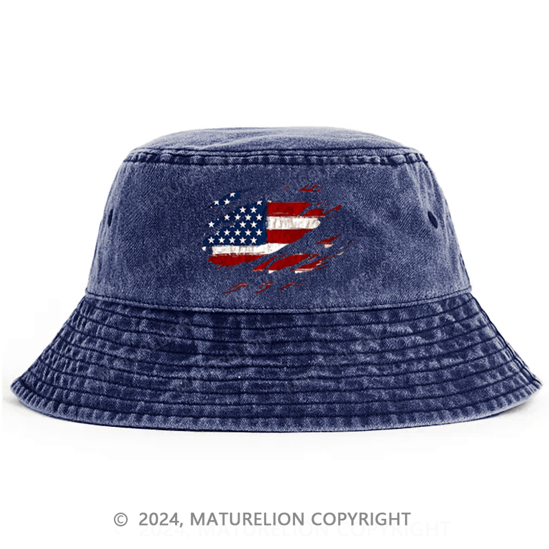 Maturelion Distressed American Flag Print Bucket Hat