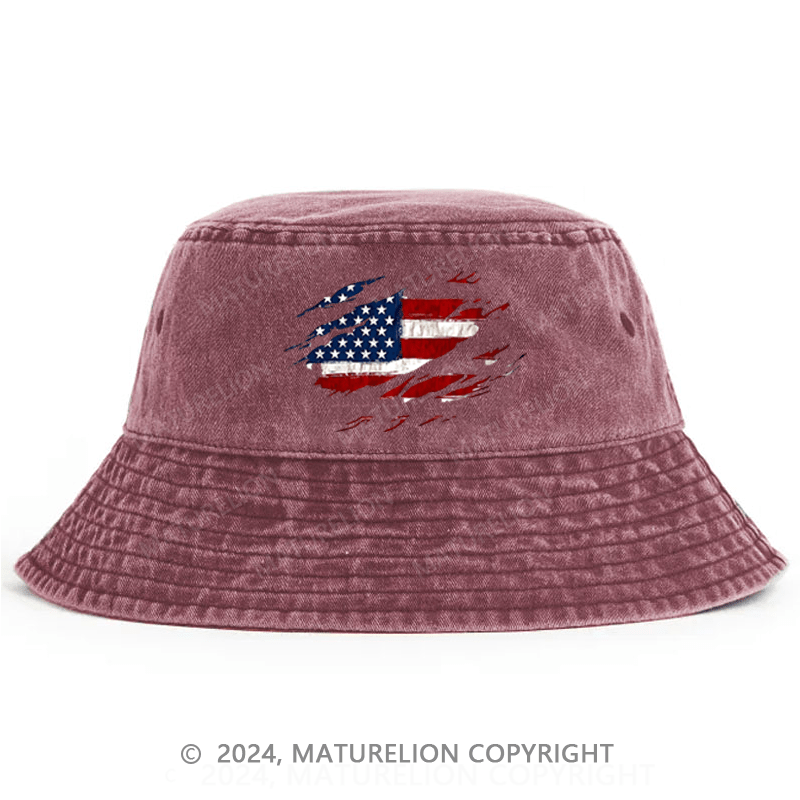 Maturelion Distressed American Flag Print Bucket Hat