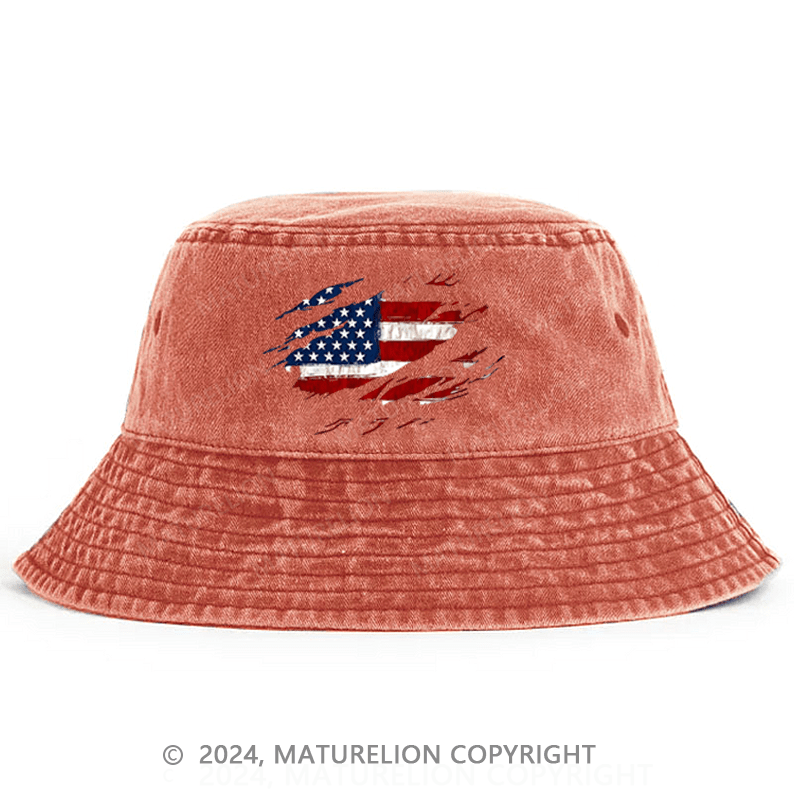 Maturelion Distressed American Flag Print Bucket Hat