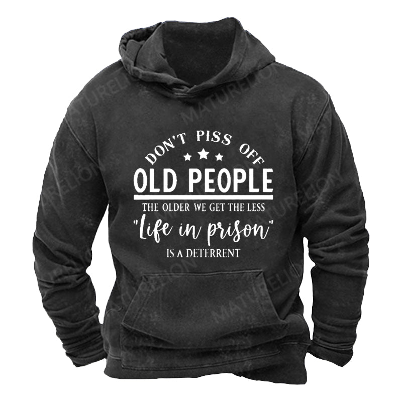 Maturelion Don't Piss Off Old People  DTG Printing Washed Custom Hoodie