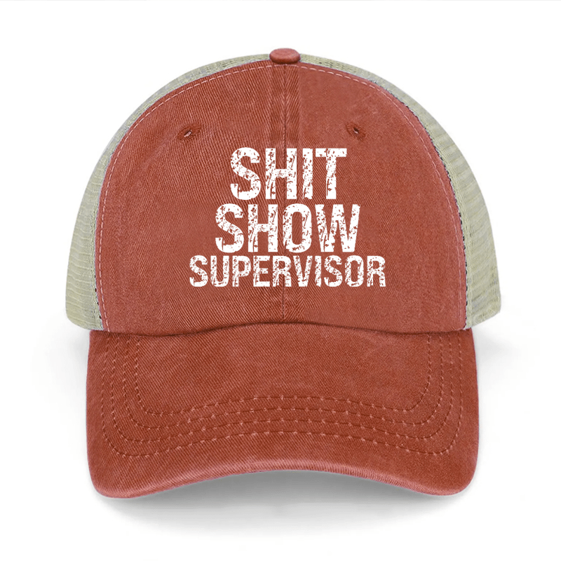 Shit Show Supervisor Washed Denim Mesh Back Cap