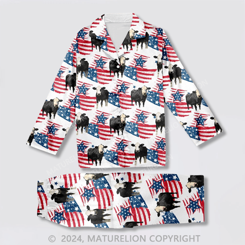 Maturelion Hereford Happy Star US Flag Pattern All Over Print Pajamas Sets