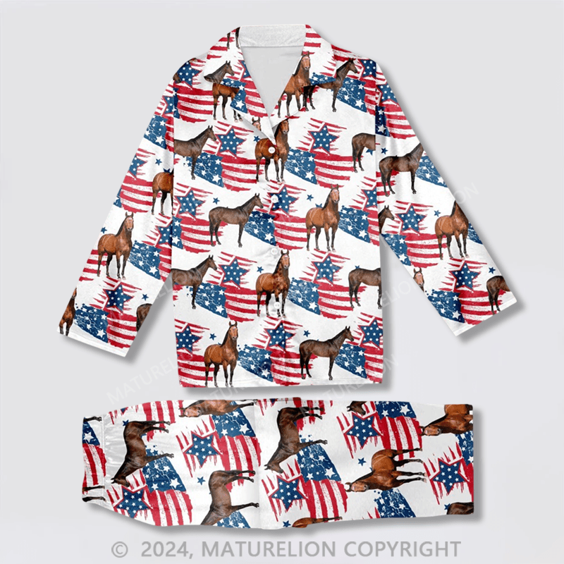 Maturelion Holstein Happy Star US Flag Pattern All Over Print Pajamas Sets