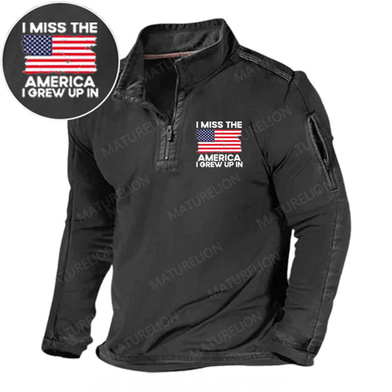 Maturelion Men's Henley Shirt I Miss The America I Grew Up In USA Flag Henley Shirt