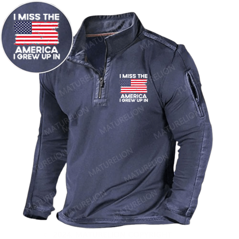 Maturelion Men's Henley Shirt I Miss The America I Grew Up In USA Flag Henley Shirt