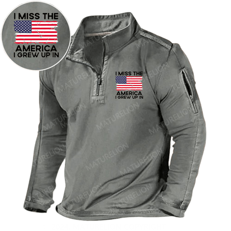 Maturelion Men's Henley Shirt I Miss The America I Grew Up In USA Flag Henley Shirt