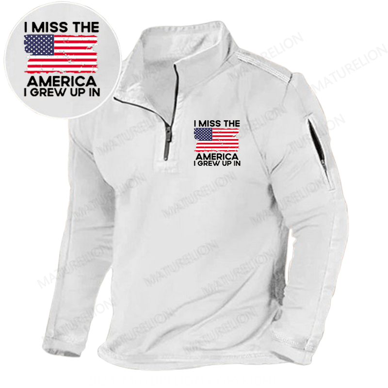 Maturelion Men's Henley Shirt I Miss The America I Grew Up In USA Flag Henley Shirt