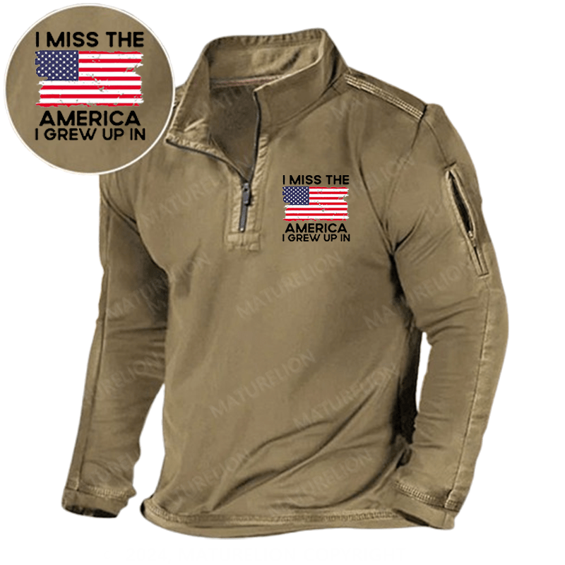 Maturelion Men's Henley Shirt I Miss The America I Grew Up In USA Flag Henley Shirt