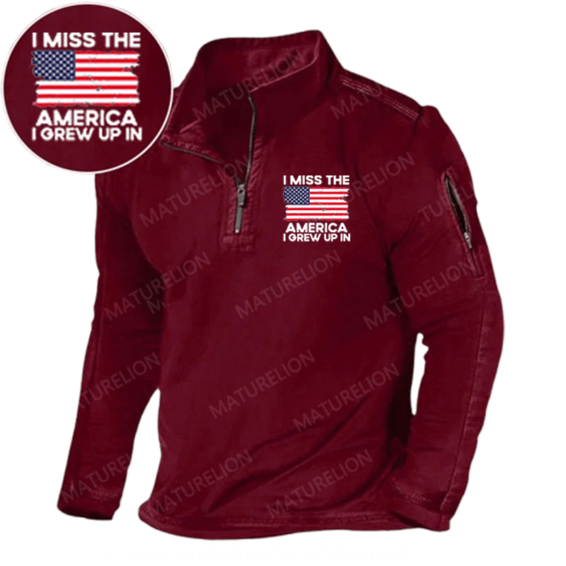 Maturelion Men's Henley Shirt I Miss The America I Grew Up In USA Flag Henley Shirt