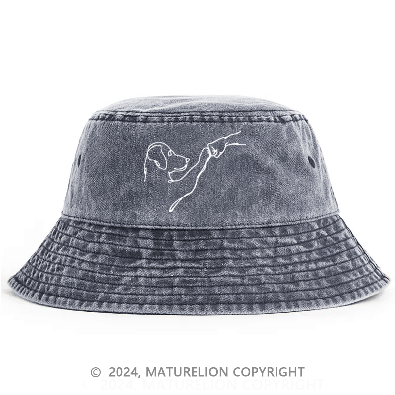 Matuerlion Men's Bucket Hat Dog And People Punch Hand Bucket Hat