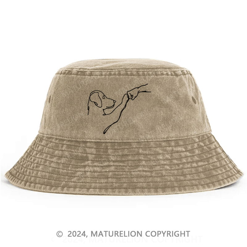 Matuerlion Men's Bucket Hat Dog And People Punch Hand Bucket Hat