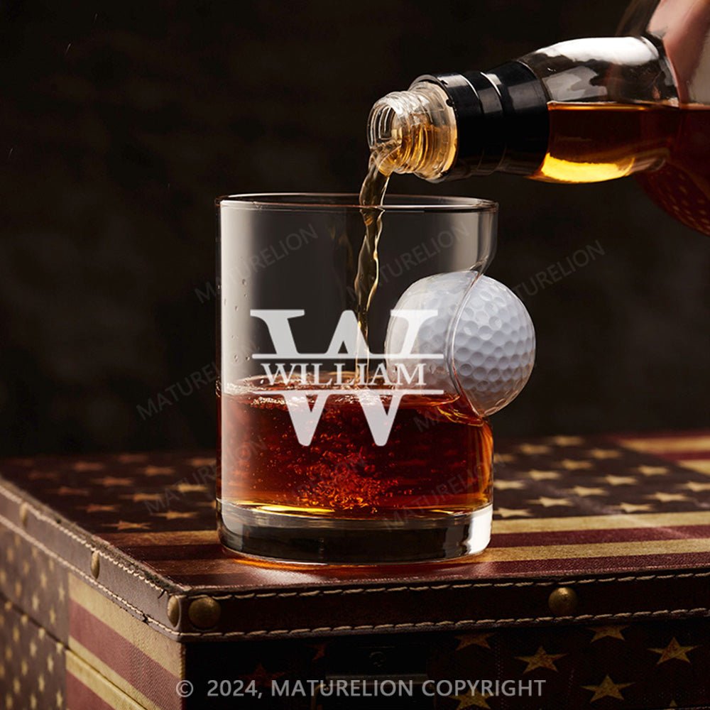 Maturelion Personalized Golf Ball in Whiskey Lowball Glass