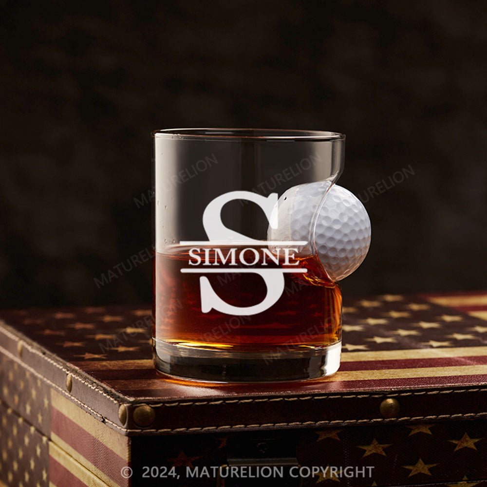 Maturelion Personalized Golf Ball in Whiskey Lowball Glass