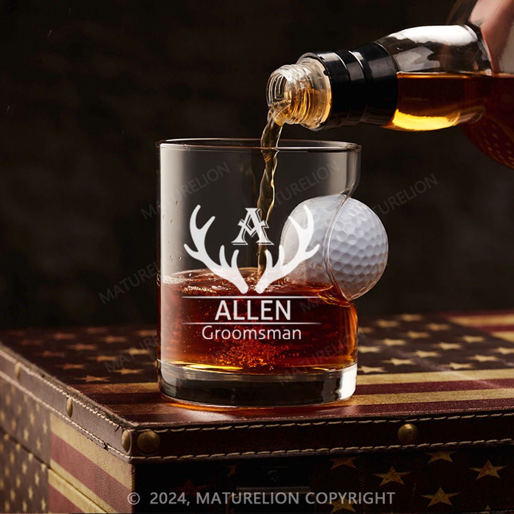 Maturelion Personalized Golf Ball in Whiskey Lowball Glass