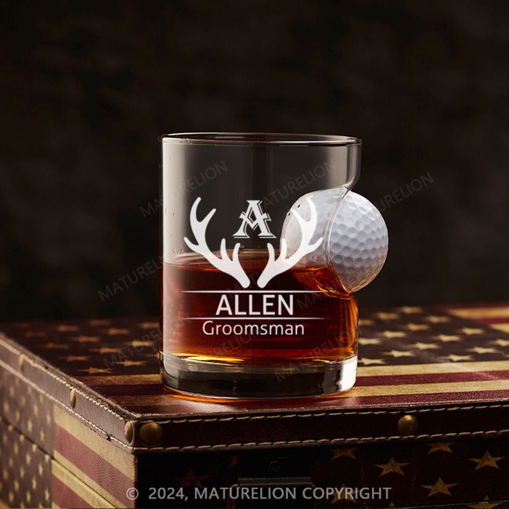 Maturelion Personalized Golf Ball in Whiskey Lowball Glass