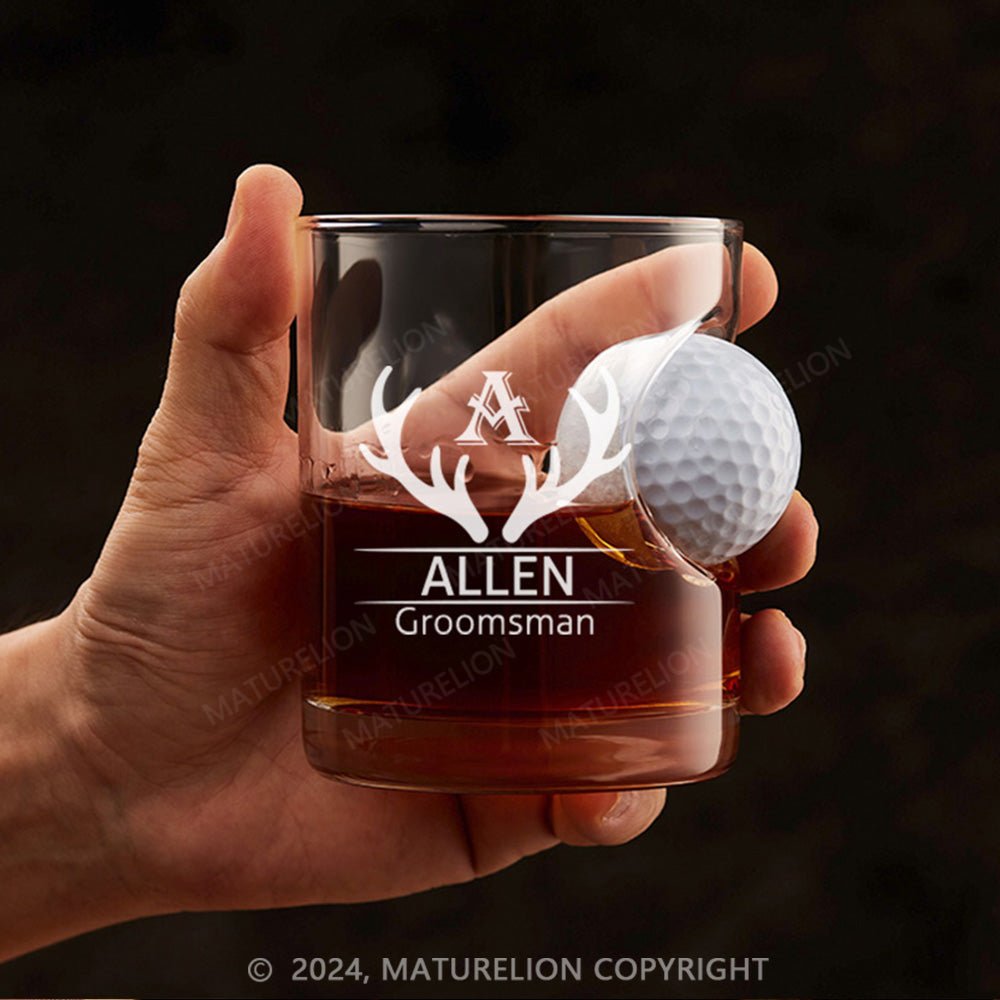 Maturelion Personalized Golf Ball in Whiskey Lowball Glass