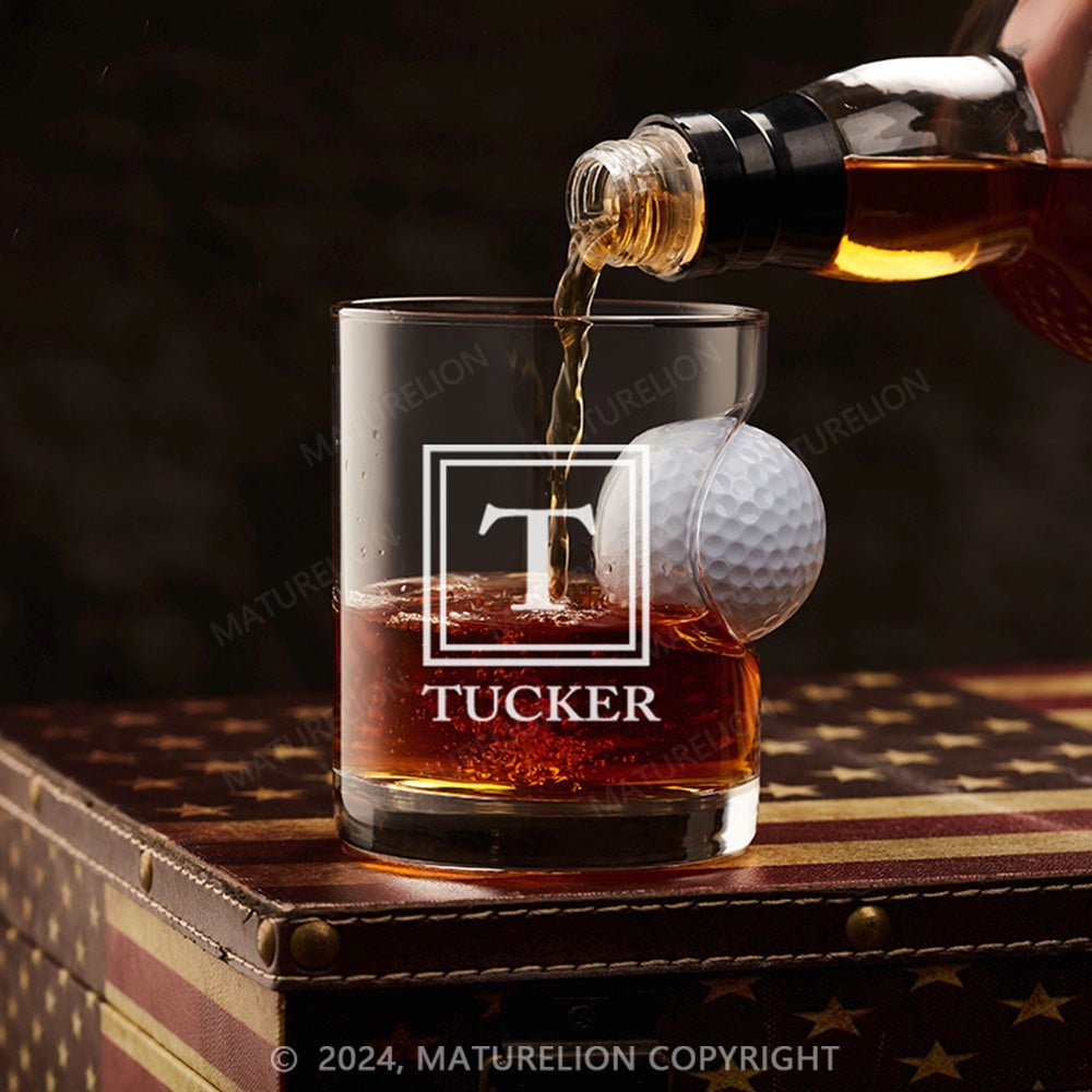 Maturelion Personalized Golf Ball in Whiskey Lowball Glass