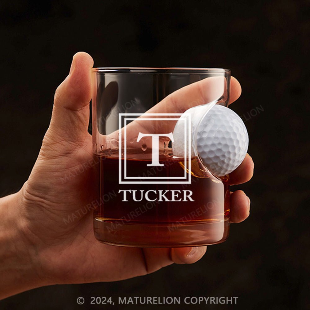 Maturelion Personalized Golf Ball in Whiskey Lowball Glass