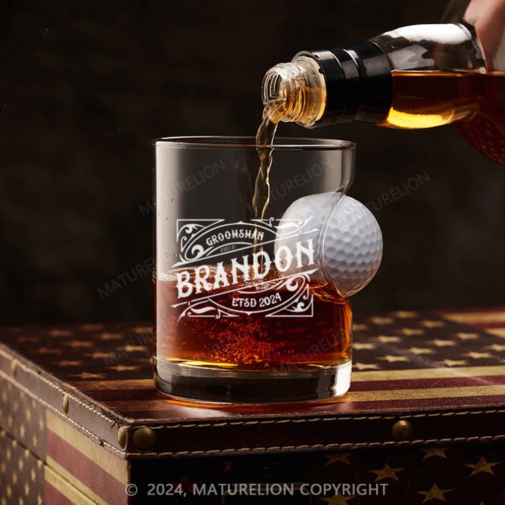 Maturelion Personalized Golf Ball in Whiskey Lowball Glass