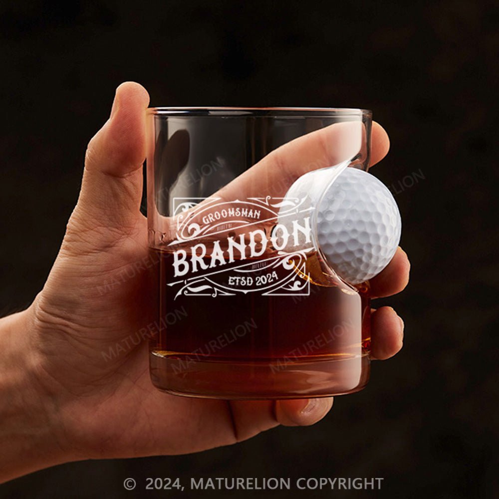 Maturelion Personalized Golf Ball in Whiskey Lowball Glass