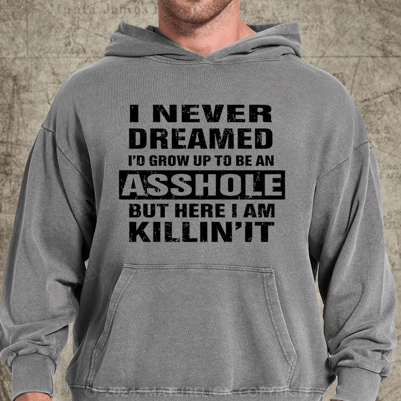 Maturelion I Never Dreamed I'd Grow Up To Be An Asshole But Here I'm Killin' It DTG Printing Washed Hoodie